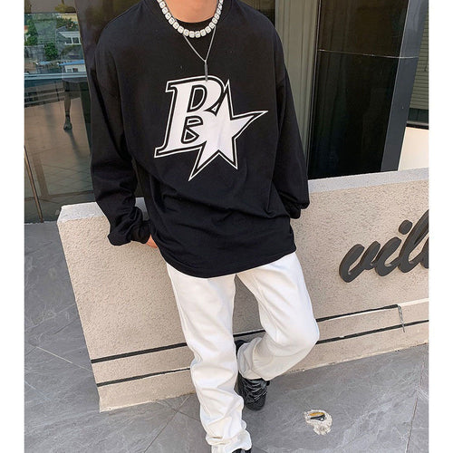 Men's Printed European And American High Street Long-sleeved T-shirt
