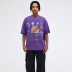 Street Men's Wear National Fashion Brand Star Print Washed And Worn Short Sleeve