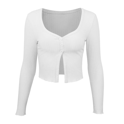 Long Sleeved Crop Cardigan Button Knit