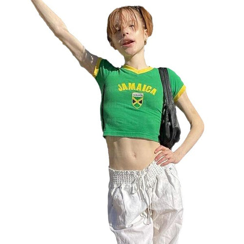 Short Summer American-style Navel-exposed T-shirt Y2g Round Neck Pullover