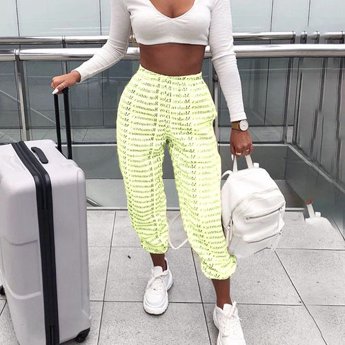 Women's Street Style Print Wide Leg New Letters Print Tie-Up Pants