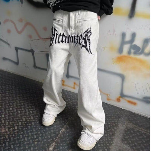 Men's Straight Loose Letter Embroidery Jeans