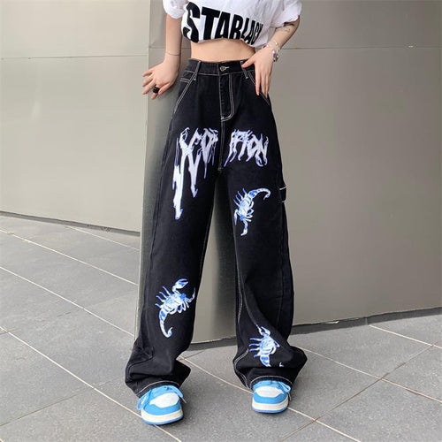 Street Print High Waist Jeans For Men And Women