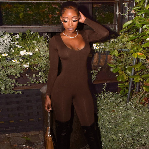 Long Sleeve Slim Fit Hip Lift Jumpsuit