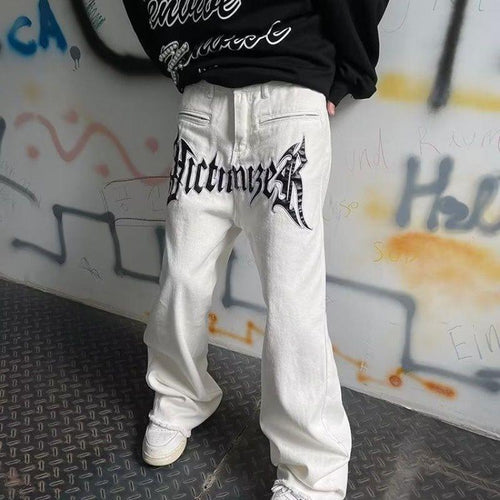 Men's Straight Loose Letter Embroidery Jeans