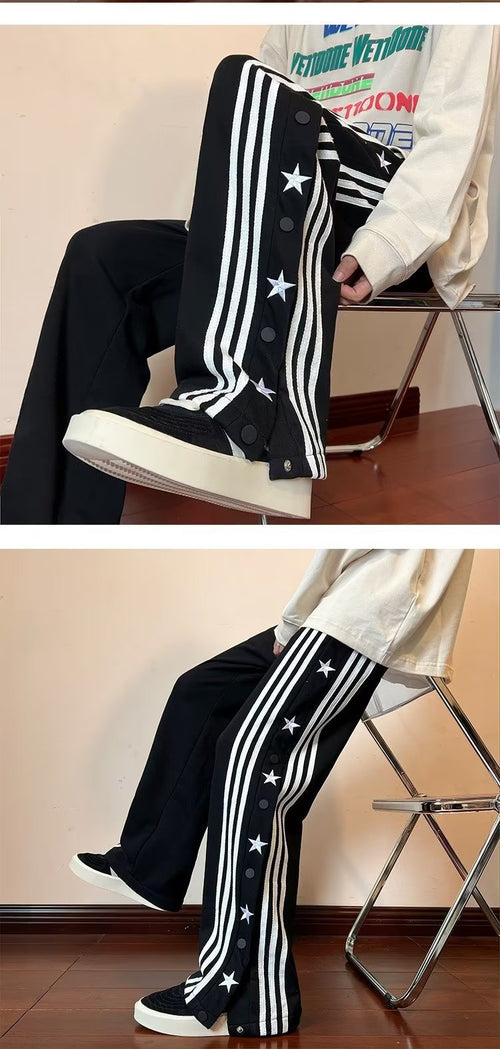 Striped Breasted XINGX Casual Pants Loose Straight Sports Trousers