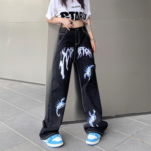 Street Print High Waist Jeans For Men And Women