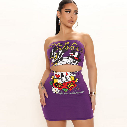 Nightclub  Printed Skirt Two-piece Suit