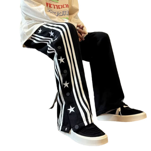 Striped Breasted XINGX Casual Pants Loose Straight Sports Trousers