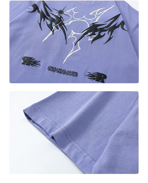 High Street Niche National Fashion Painting Lightning Theme Design Drop Shoulder Short Sleeve T-shirt