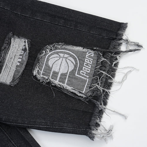 Men's Ripped Raw Edge Straight Denim Cropped Pants