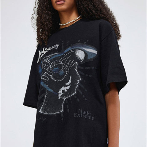 Street Fun Adhesive Letter Men's Loose Short Sleeve