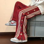 Striped Breasted XINGX Casual Pants Loose Straight Sports Trousers