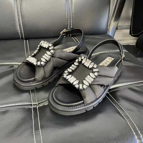 Casual Rhinestone Square Buckle Flat Sandals