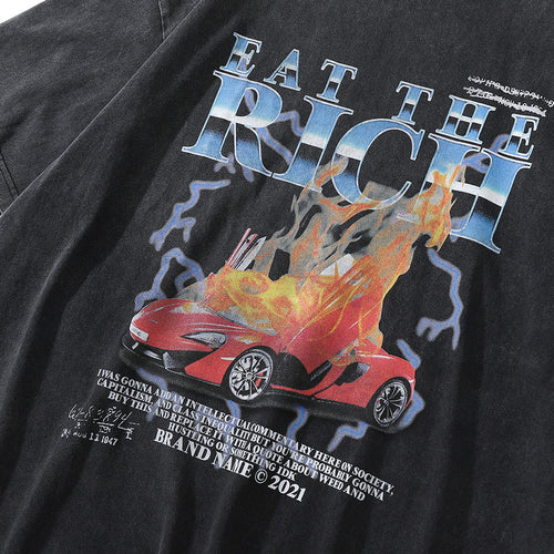 Car Printing Washed Old Short Sleeve